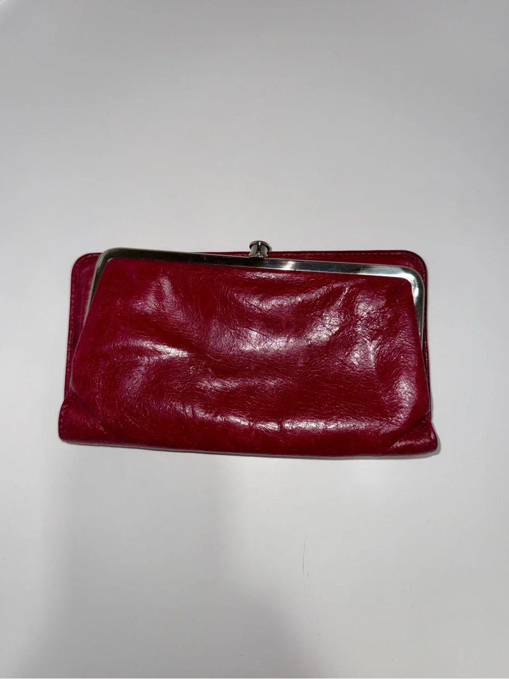 HOBO International Red Leather Frame Clutch Wallet | Vintage Style Kiss Lock